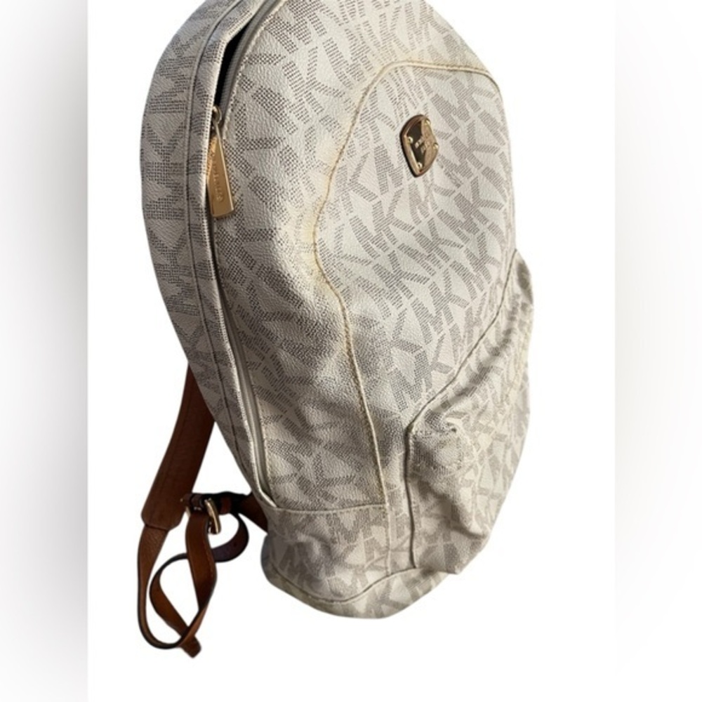 Michael Kors Beige Monogram jet set‎ signature backpack vanilla large leather - Picture 5 of 16